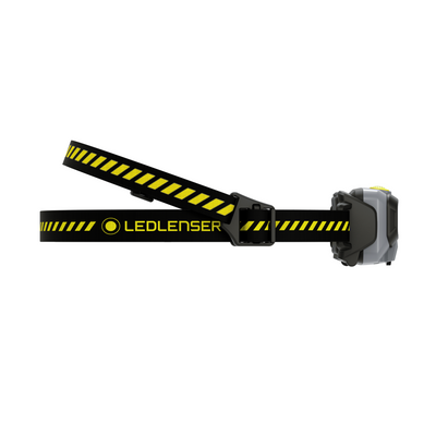 HF6R Work Headlamp with black and yellow adjustable headband and mounted Ledlenser LED housing on the right