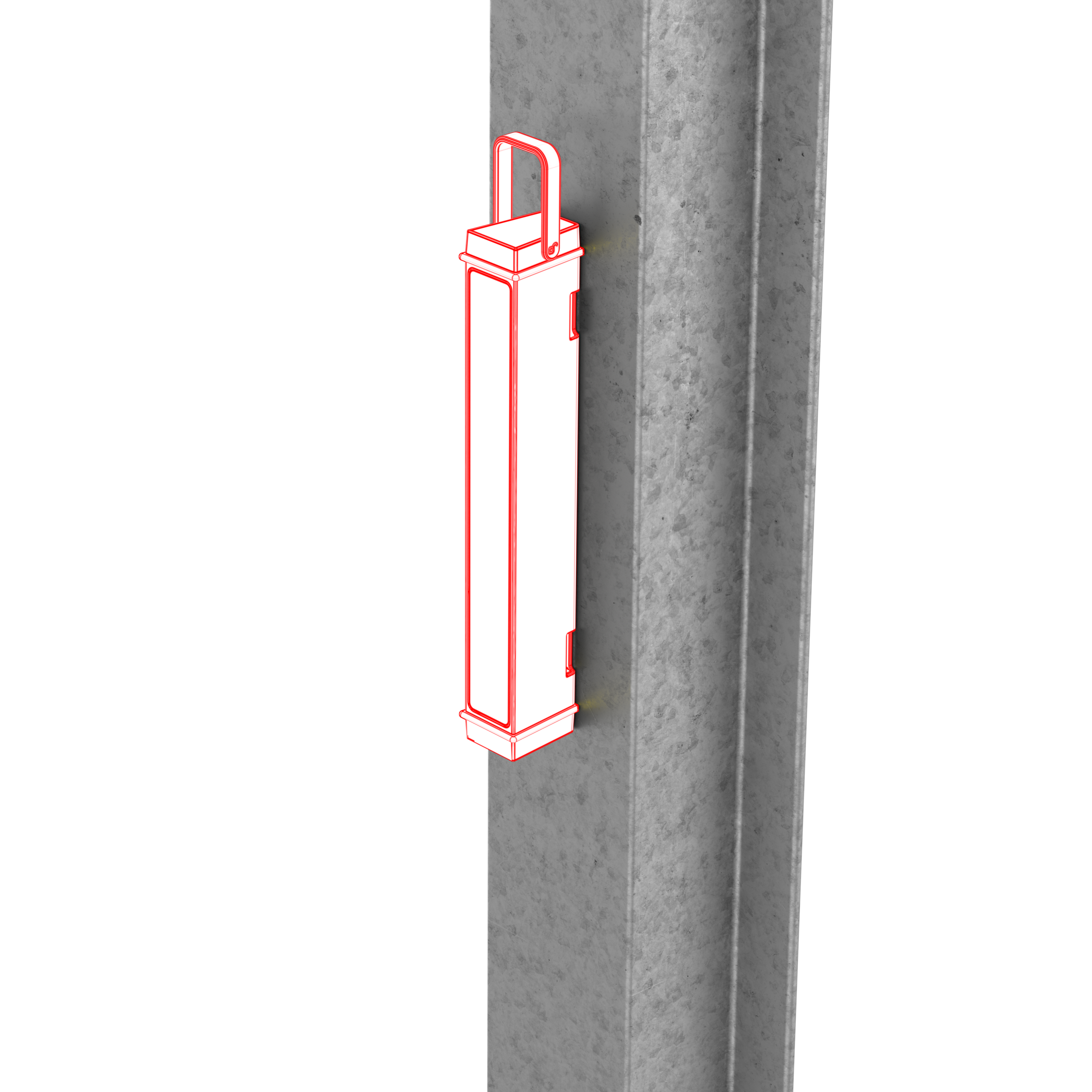 Ledlenser AF2R Work Area Light mounted on a metal beam; white rectangular rechargeable work light with handle