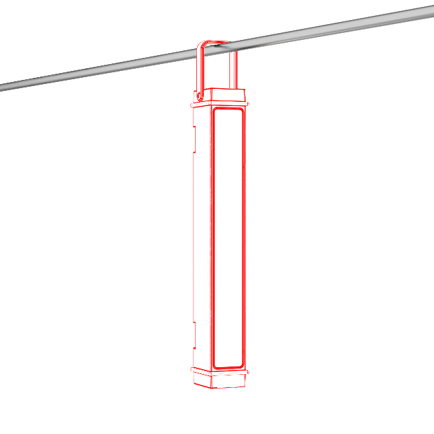 AF2R Work Area Light hanging vertically from a ceiling cable showing a white rectangular housing