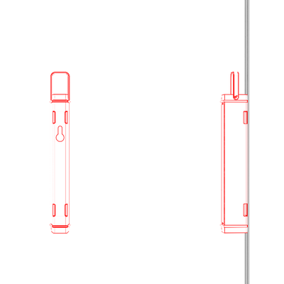 AF2R Work Area Light front and side views showing a white body with red detailing and a hanging loop
