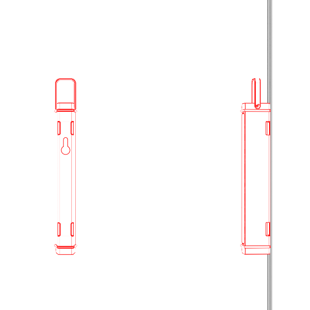 AF2R Work Area Light front and side views showing a white body with red detailing and a hanging loop