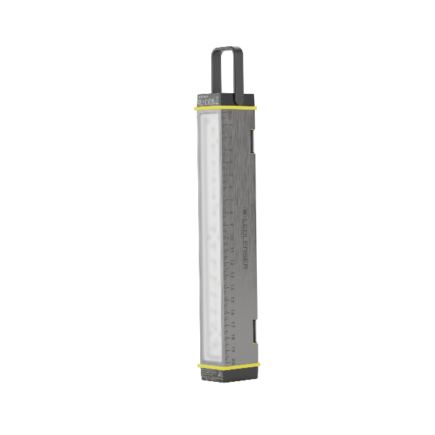 AF2R Work Area Light vertical rechargeable work light with a long LED strip on a grey aluminium body and yellow trim with a hanging handle