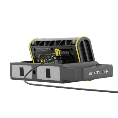 AF4R Work Floodlight with charging base and cable grey body with yellow accents on its docked platform