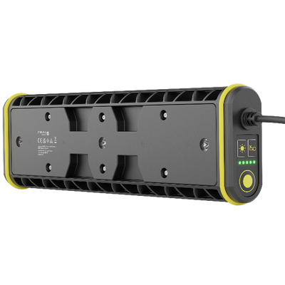 Ledlenser AT10C Work Task Light mains powered industrial task light with yellow accents and mounted control panel with green LEDs