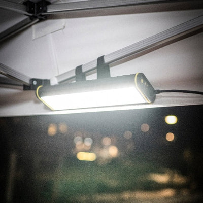 Ledlenser AT10C Work Task Light mounted under a shelf slim rectangular bar with yellow end caps mains powered task lighting