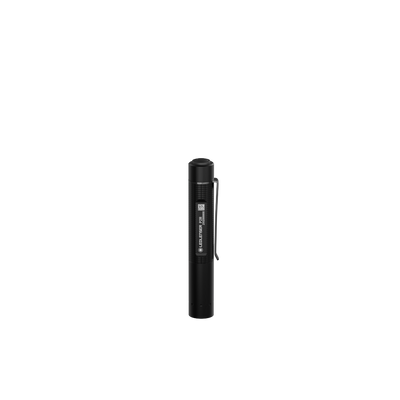 Ledlenser P2R Torch in black vertical handheld rechargeable torch with side label and metal clip