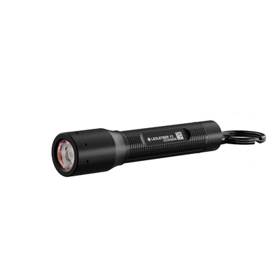 Ledlenser P3 Torch compact black flashlight with ribbed body and pocket clip shown in side view