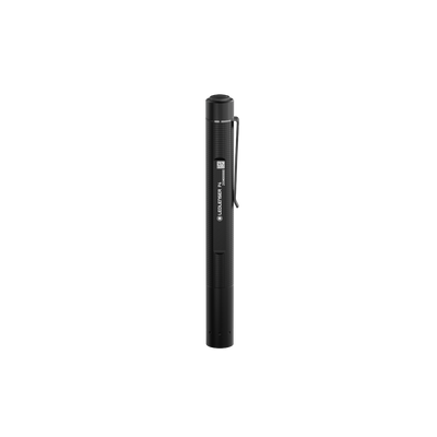 Ledlenser P4 Torch compact black handheld flashlight shown upright with clip