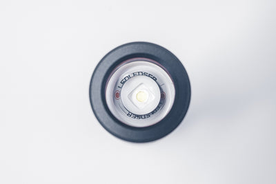 Ledlenser P5 Torch viewed from above showing the LED emitter inside a dark bezel and central reflective housing