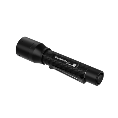 Ledlenser P5 Torch black handheld flashlight shown at a slight angle with textured grip and focus head