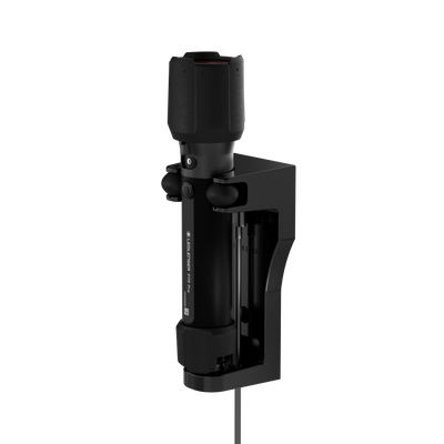 Ledlenser P7R Pro Torch mounted in a black charging dock with cable ready for professional use