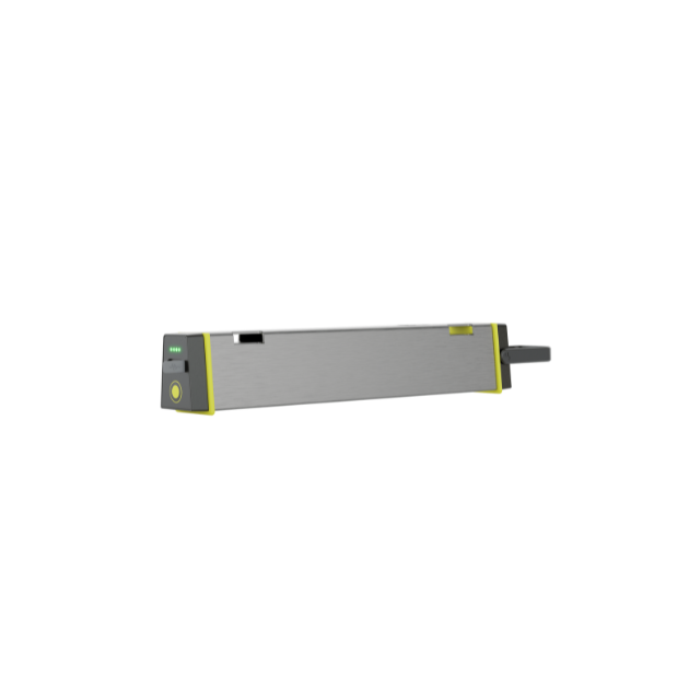 Ledlenser AF2R Work Area Light: slim rectangular grey body with yellow accents left control module and right mounting handle