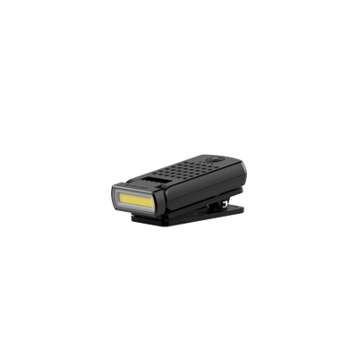 Ledlenser W1R Work Clip Light compact clip on LED torch with black body and yellow LED module mounted on a clip