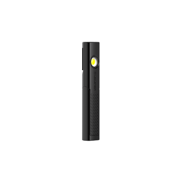 Ledlenser W4R Work Worklight a black compact rechargeable work light seen upright with yellow LED panel