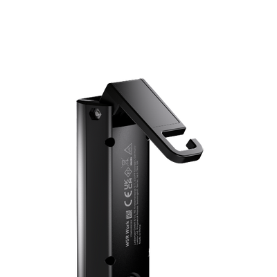 Ledlenser W5R Work Light black cylindrical body with a top hook and clip in side view