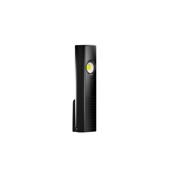 Ledlenser W5R Work Light black vertical rechargeable work light with a yellow LED module and integrated clip