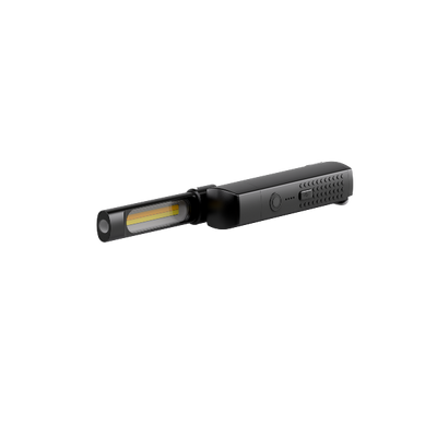 Ledlenser W7R Work Light handheld rechargeable work light with black rectangular body and extendable head shown from side