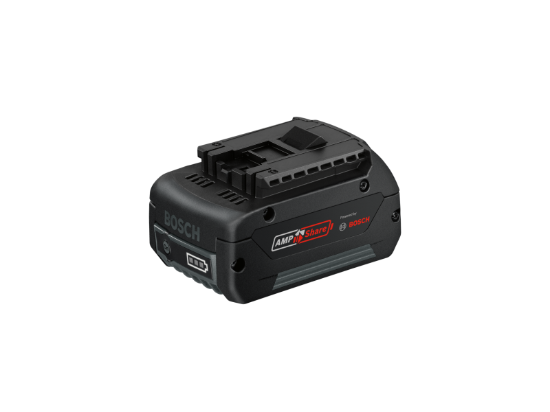 XP30R Spotlight image showing a compact black Bosch AMPShare battery module with connectors and mounting slot