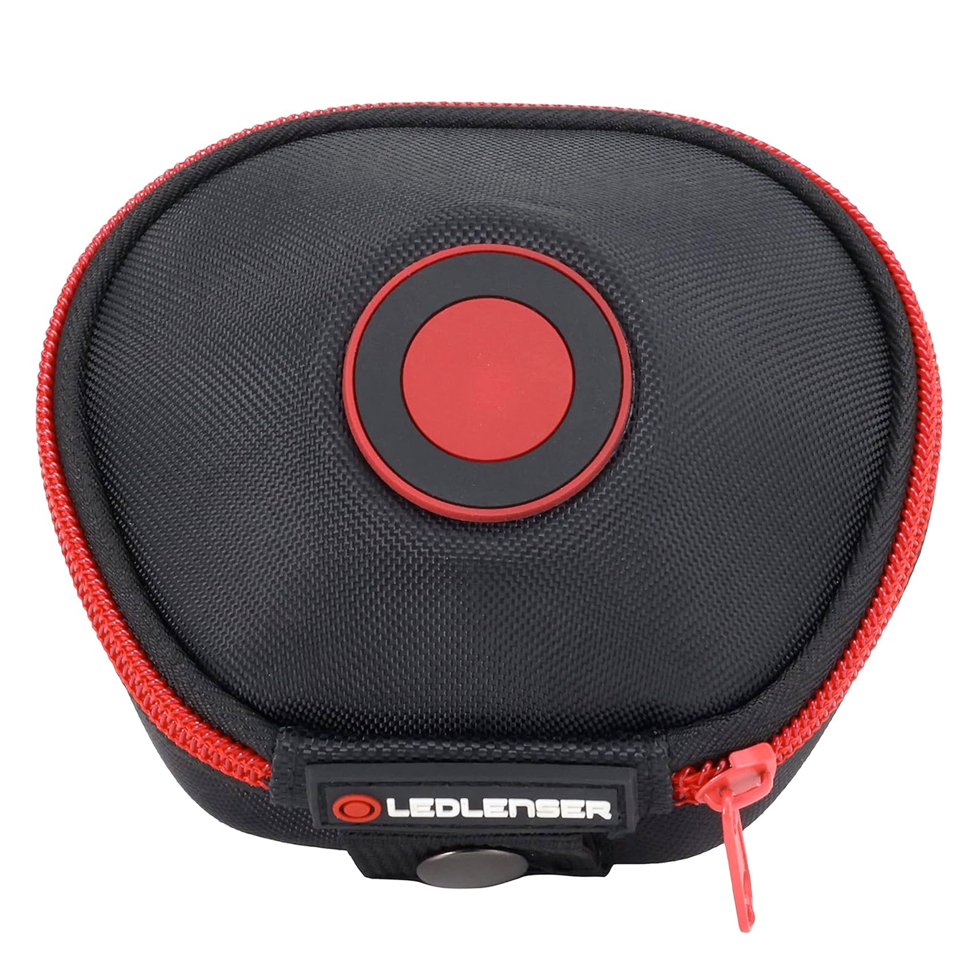 Ledlenser Hard Shell Accessory Pouch Type H round black case with red zipper and red center button