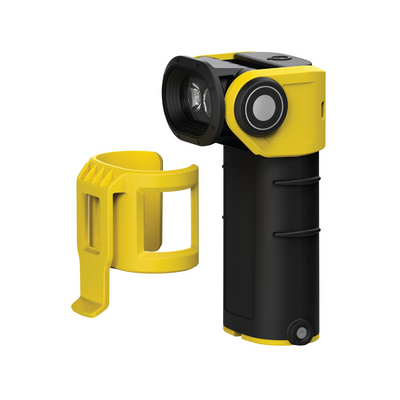 Ledlenser EXC6R Light yellow and black rechargeable right angle torch with integrated mounting bracket