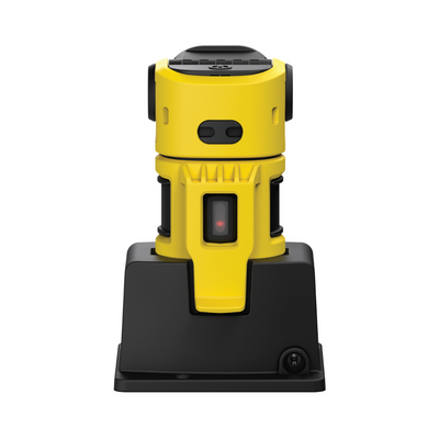 Ledlenser EXC6R light rechargeable right angle torch on charging stand yellow body with black base