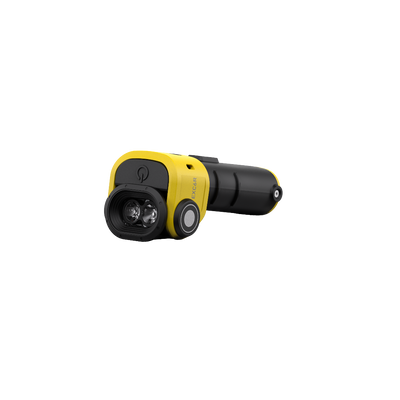 EXC6R Light Ledlenser yellow black right angle rechargeable torch with dual lenses and side power button