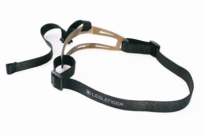Ledlenser Spare Part Headband HF8R Core Black Poly Bag showing adjustable black strap attached to beige frame