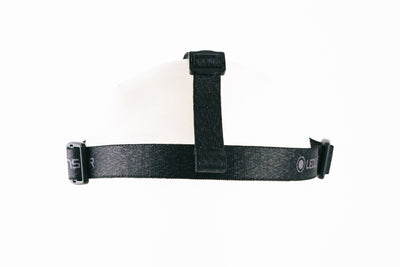 Ledlenser Spare Part Headband HF8R Core Black Poly Bag on a white head form with adjustable strap