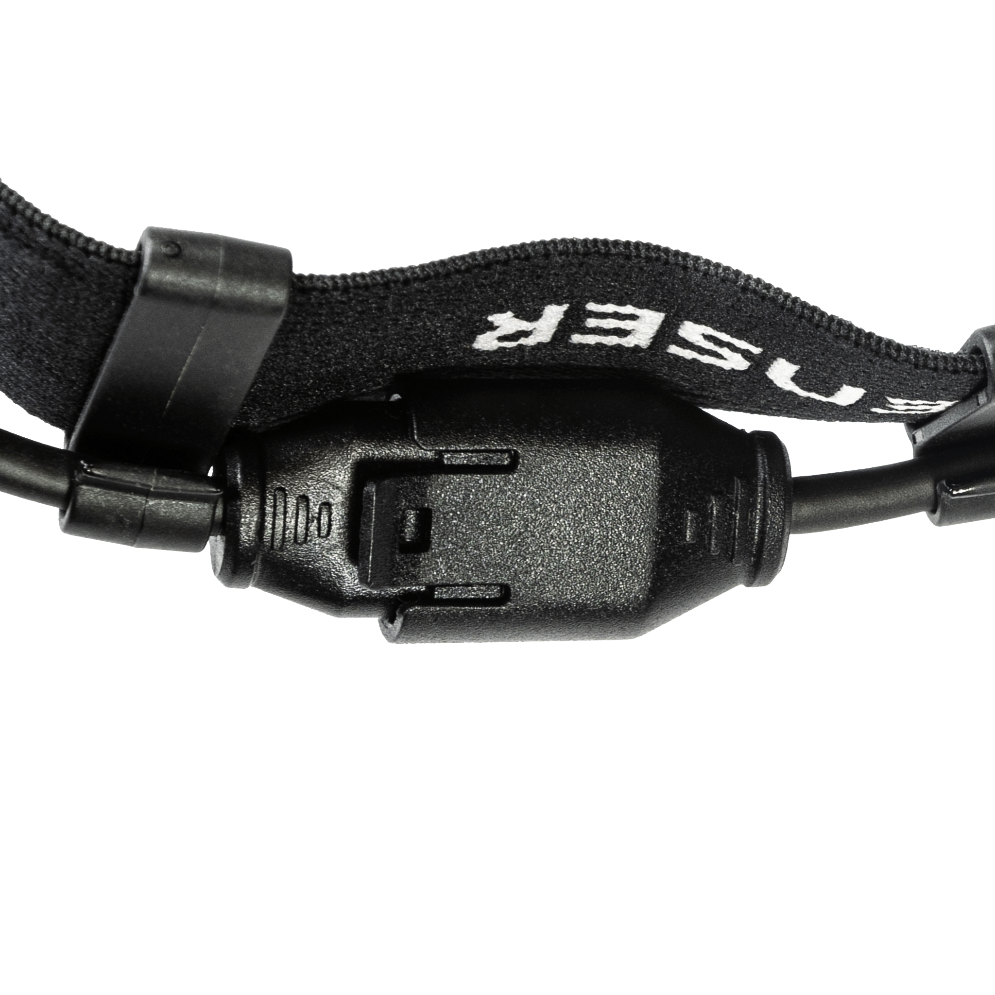 Ledlenser Extension Cable Type C for H Series headlamps showing black fabric strap and inline connector clip