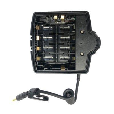 H14R 2 Headlamp Battery Case by Ledlenser showing empty battery tray with multiple slots and attached charging lead