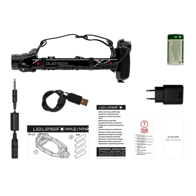 Ledlenser H14R 2 Headlamp with headband and battery plus USB charging cable charger manuals and warranty card