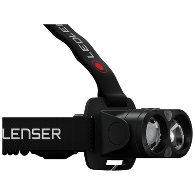 Ledlenser H19R Core Headlamp with black headband and dual forward facing LED modules straps branded Ledlenser