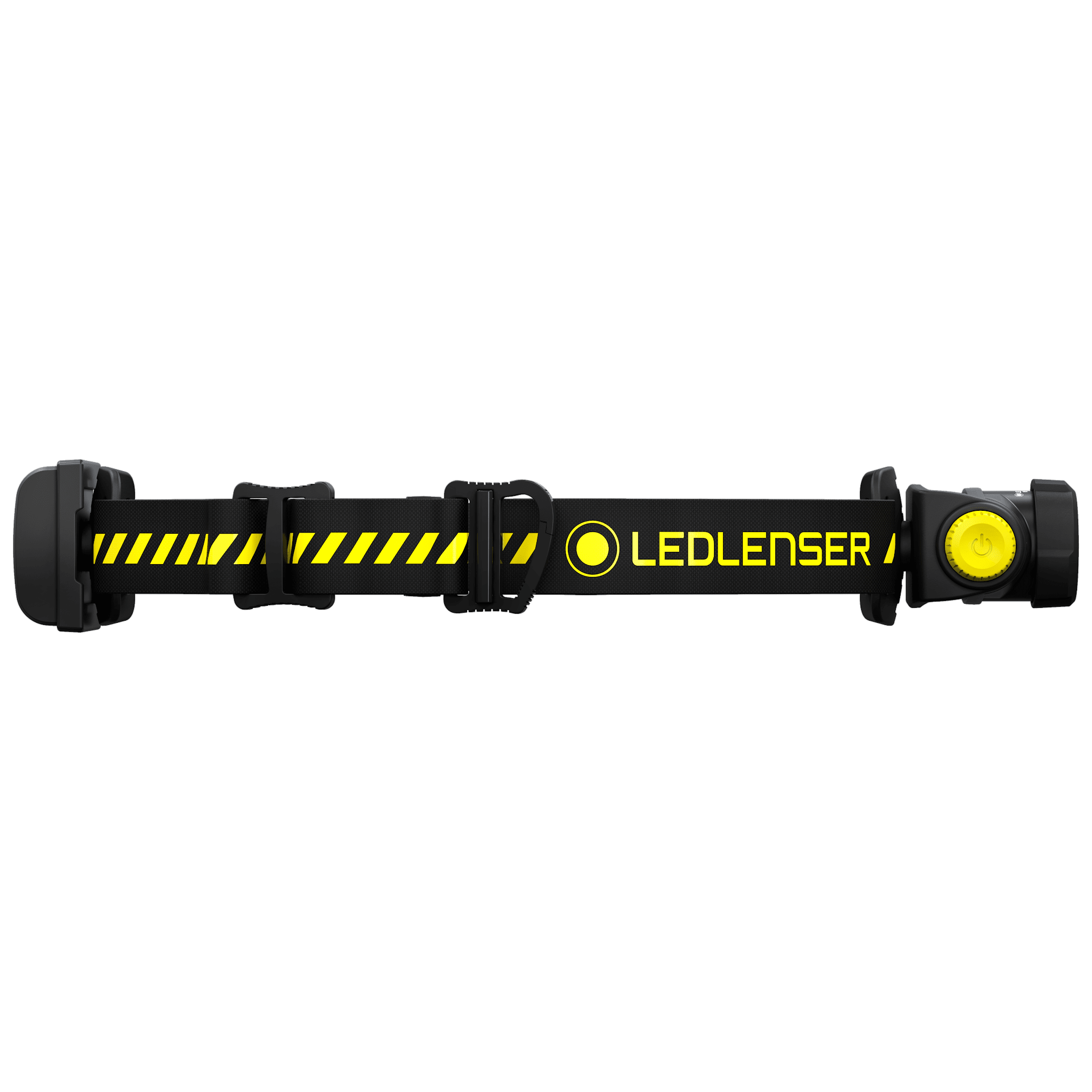 Ledlenser H5R Work Headlamp with adjustable black head strap and yellow dial on the right side