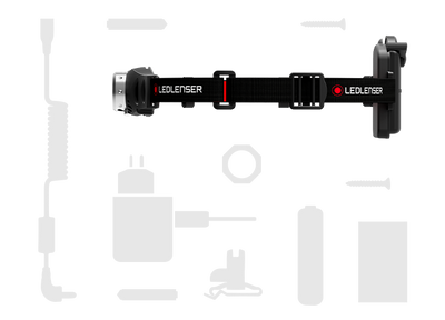 H5 Battery Operated Headlamp mounted on an adjustable black strap with front LED unit and rear battery pack