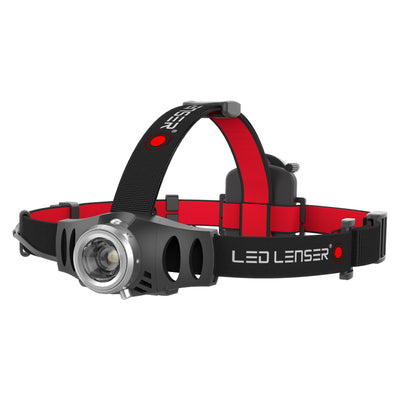 Ledlenser H6 Battery Operated Headlamp with black and red adjustable headband and front mounted lamp