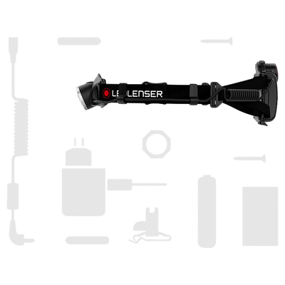 H7R 2 Headlamp by Ledlenser with black adjustable headband and integrated battery pack shown in profile
