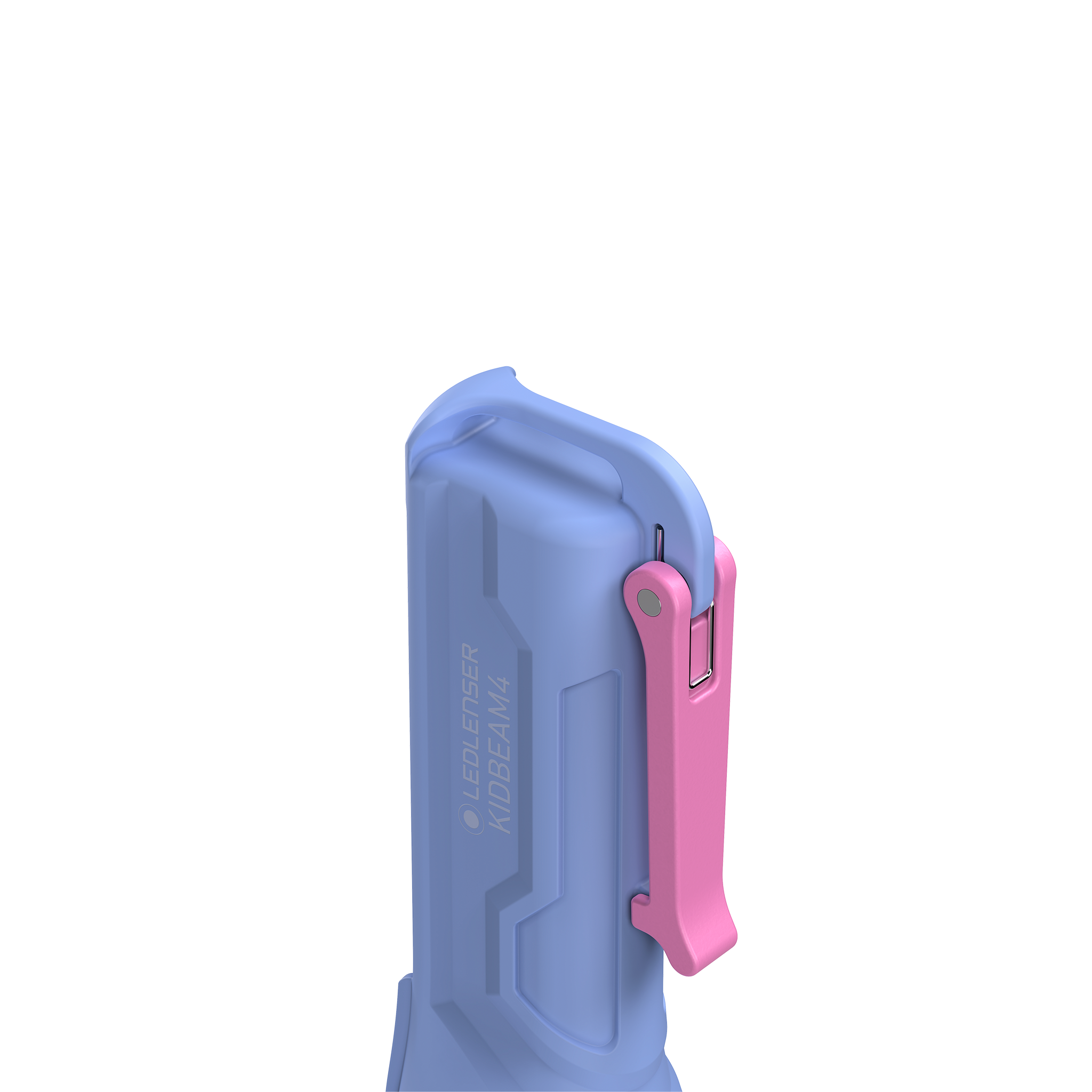 Ledlenser Kidbeam4 Torch handheld compact children's flashlight in blue with pink clip attached