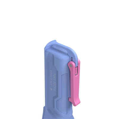 Ledlenser Kidbeam4 Torch handheld compact children's flashlight in blue with pink clip attached