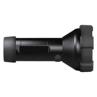 Ledlenser i18R Rechargeable Torch side view of a compact black handheld flashlight with knurled grip and large head