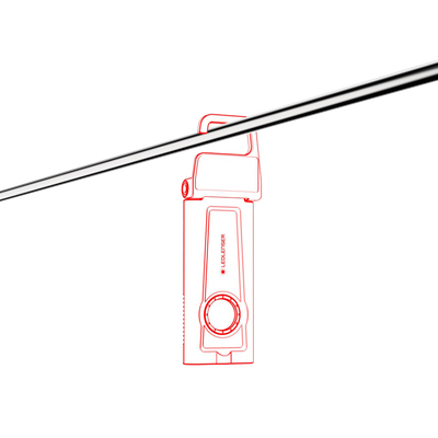 Ledlenser iF2R Spotlight illustration of a vertical rechargeable mini floodlight with a circular control dial at the base and a top handle