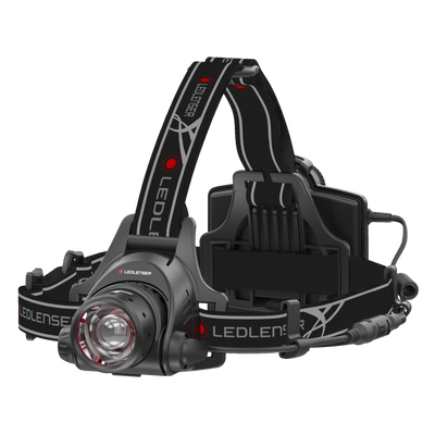 H14R 2 Headlamp with adjustable head strap and front LED lens rechargeable battery pack and modular mounting from Ledlenser