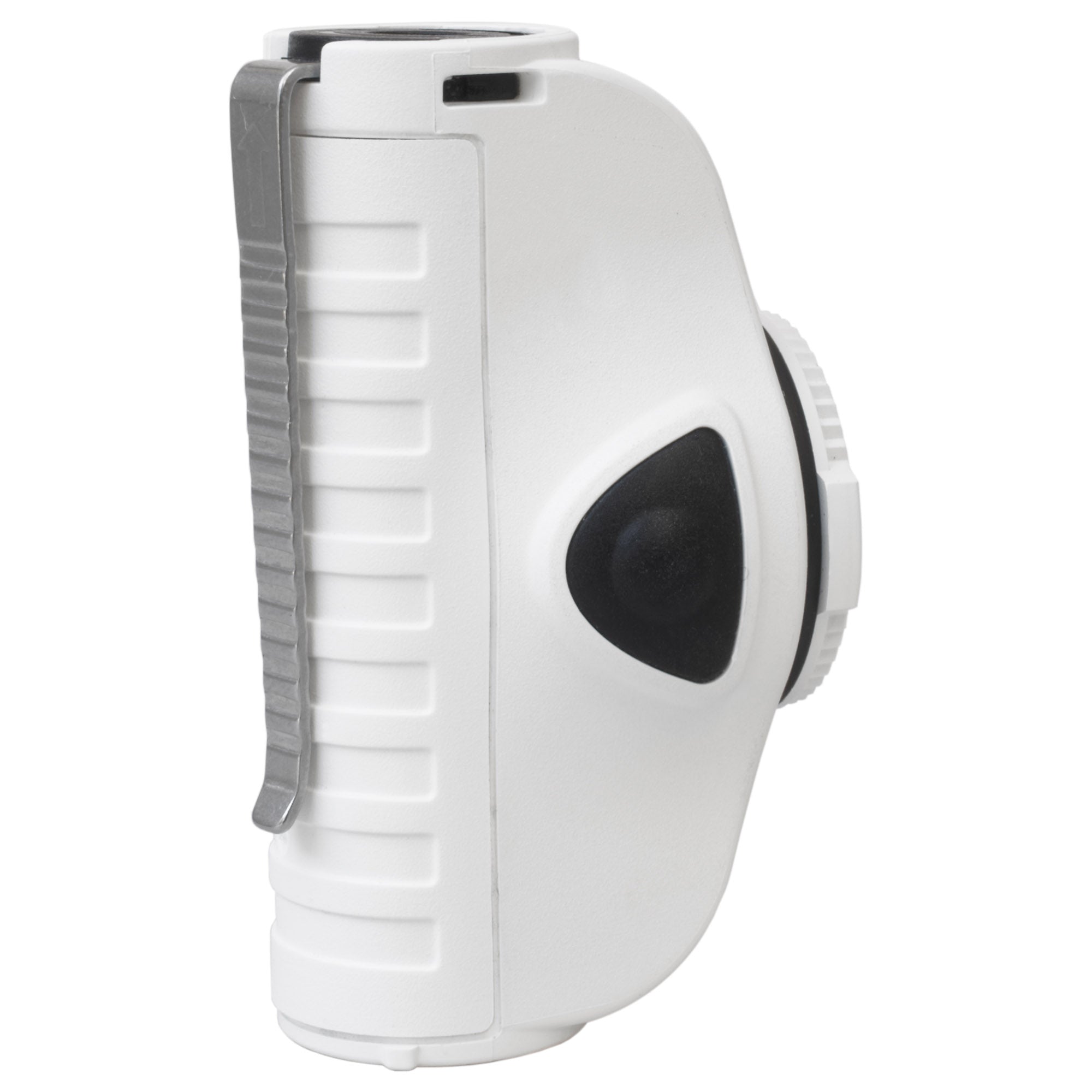 MH5 Rechargeable Headlamp side view white compact body with black oval control ridged grip