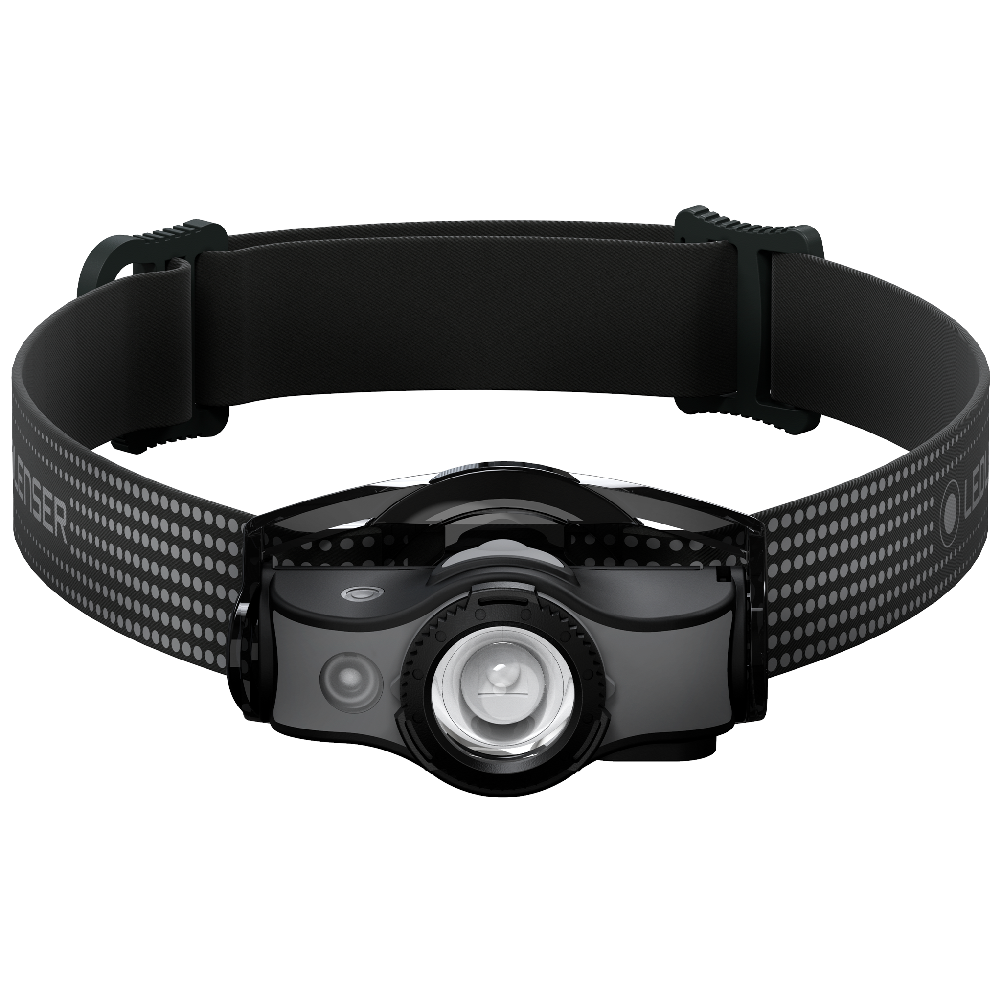 MH5 Outdoor Headlamp by Ledlenser with a black adjustable headband and central front light module