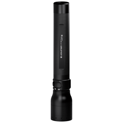 Ledlenser P17R Core Torch black shown upright with textured grip and tail cap switch