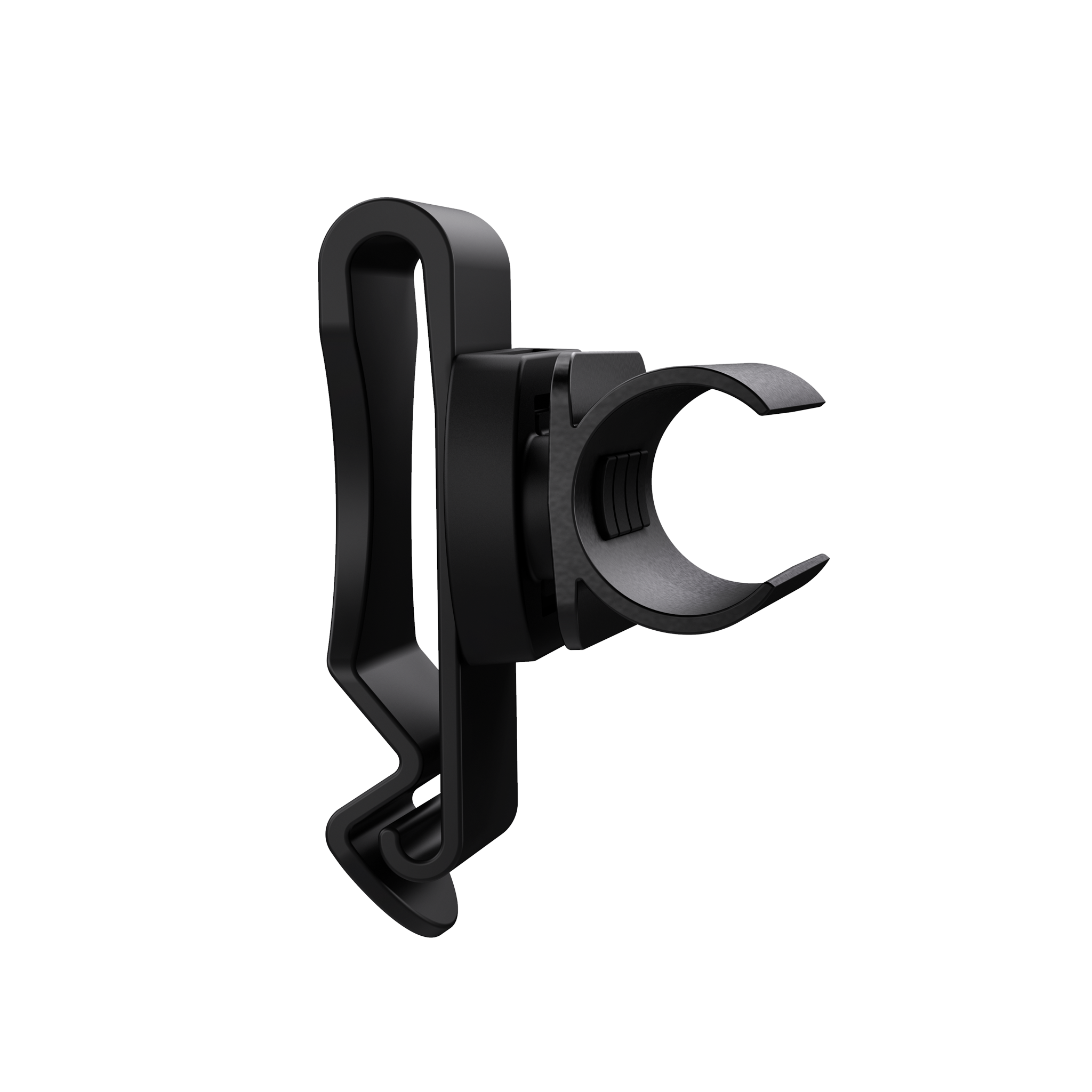 P5R Work Torch mounting clip accessory in black side view showing curved clamp and attachment arms
