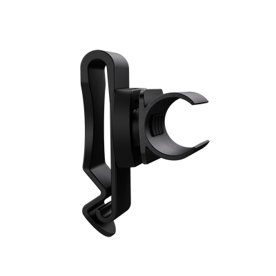 P5R Work Torch mounting clip accessory in black side view showing curved clamp and attachment arms