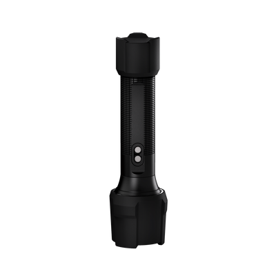 P5R Work Torch black cylindrical flashlight with textured grip and dual button control shown upright