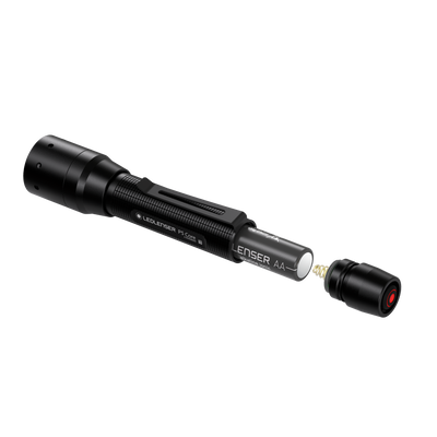 Ledlenser P5 Core Torch with AA battery and end cap removed compact handheld flashlight for professional use