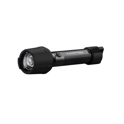 Ledlenser P6R Work Torch black compact handheld flashlight oriented horizontally with textured grip and front LED bezel
