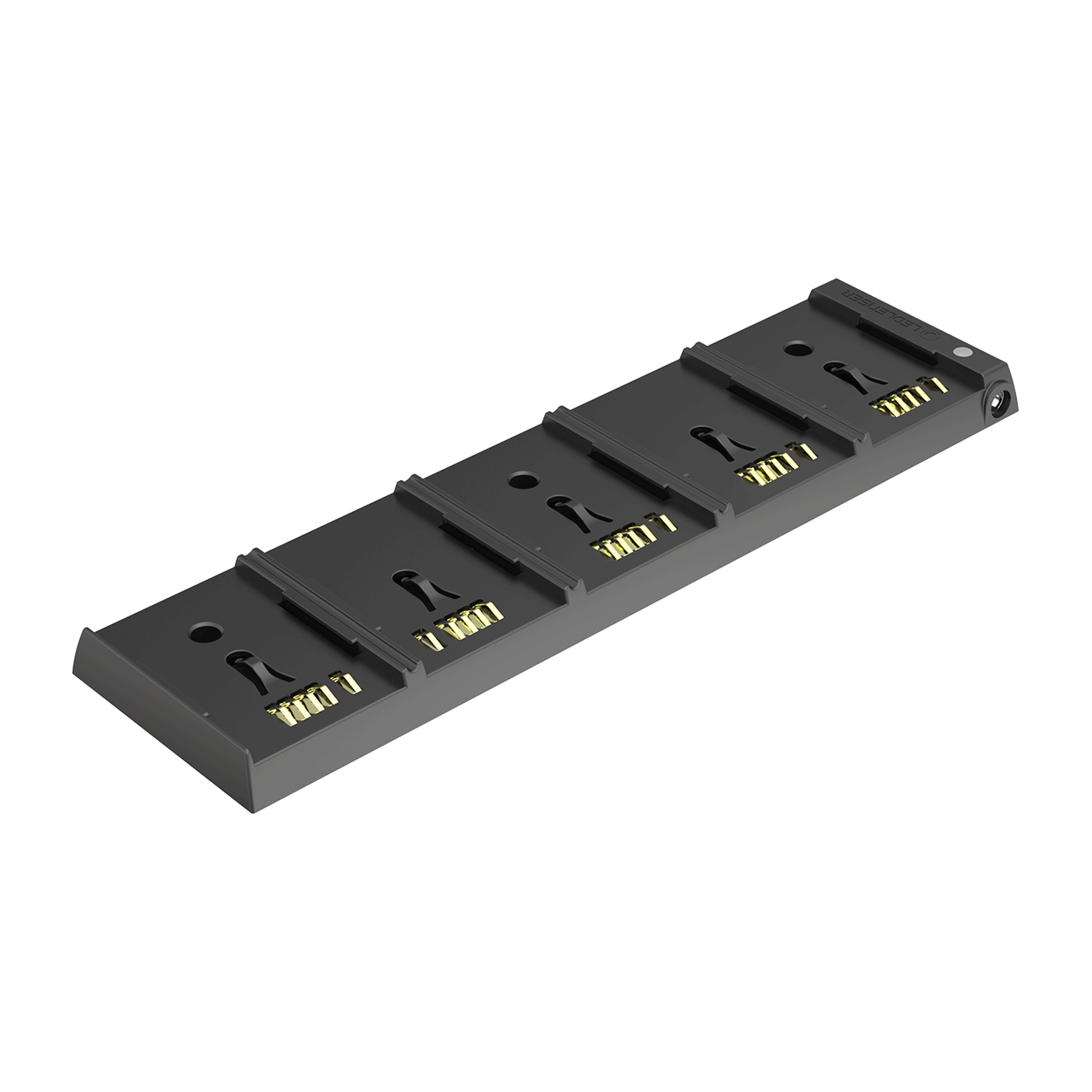 5 Station Battery Charging Panel Wide Ledlenser Compatibility showing five slot charging panel with gold contacts in a dark housing